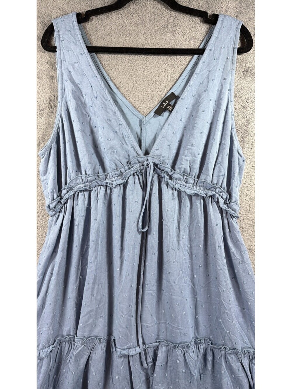 Lulus Blue Swiss Dot Tiered Mini Dress Sleeveless V-Neck Women Size XL - Picture 5 of 13